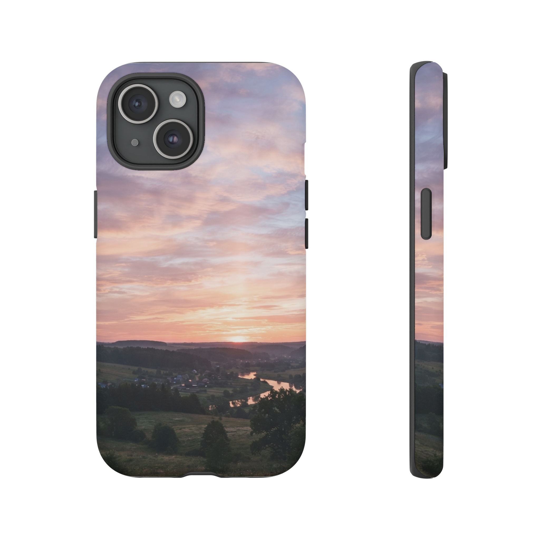A sunrise sky filled with soft, layered pastel clouds, each brushstroke of pink, orange, and lavender blending gently as the light spreads across the horizon.